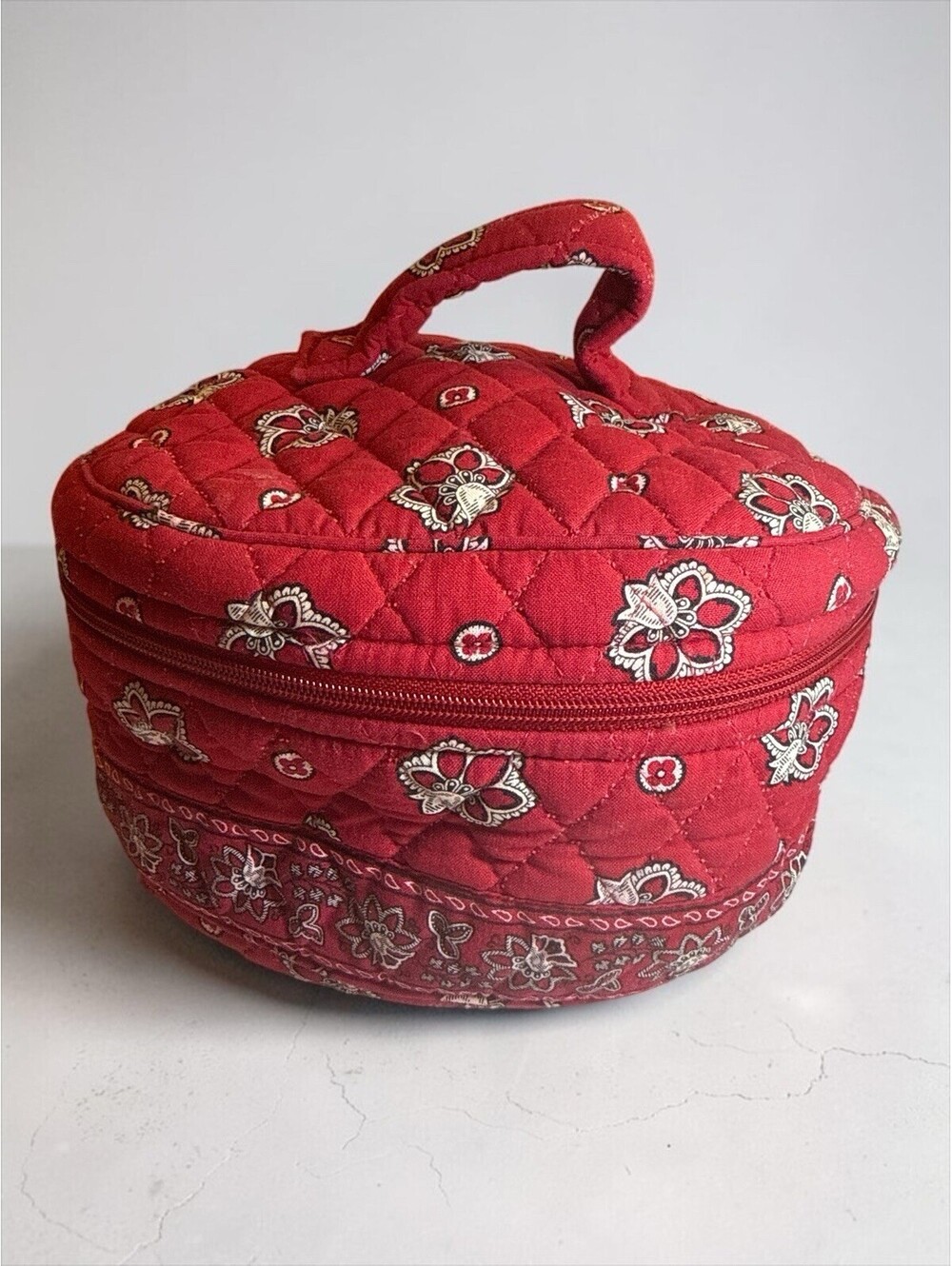 Vera Bradley Apple Red Floral Paisley Cosmetic Tote 8.5" Diameter